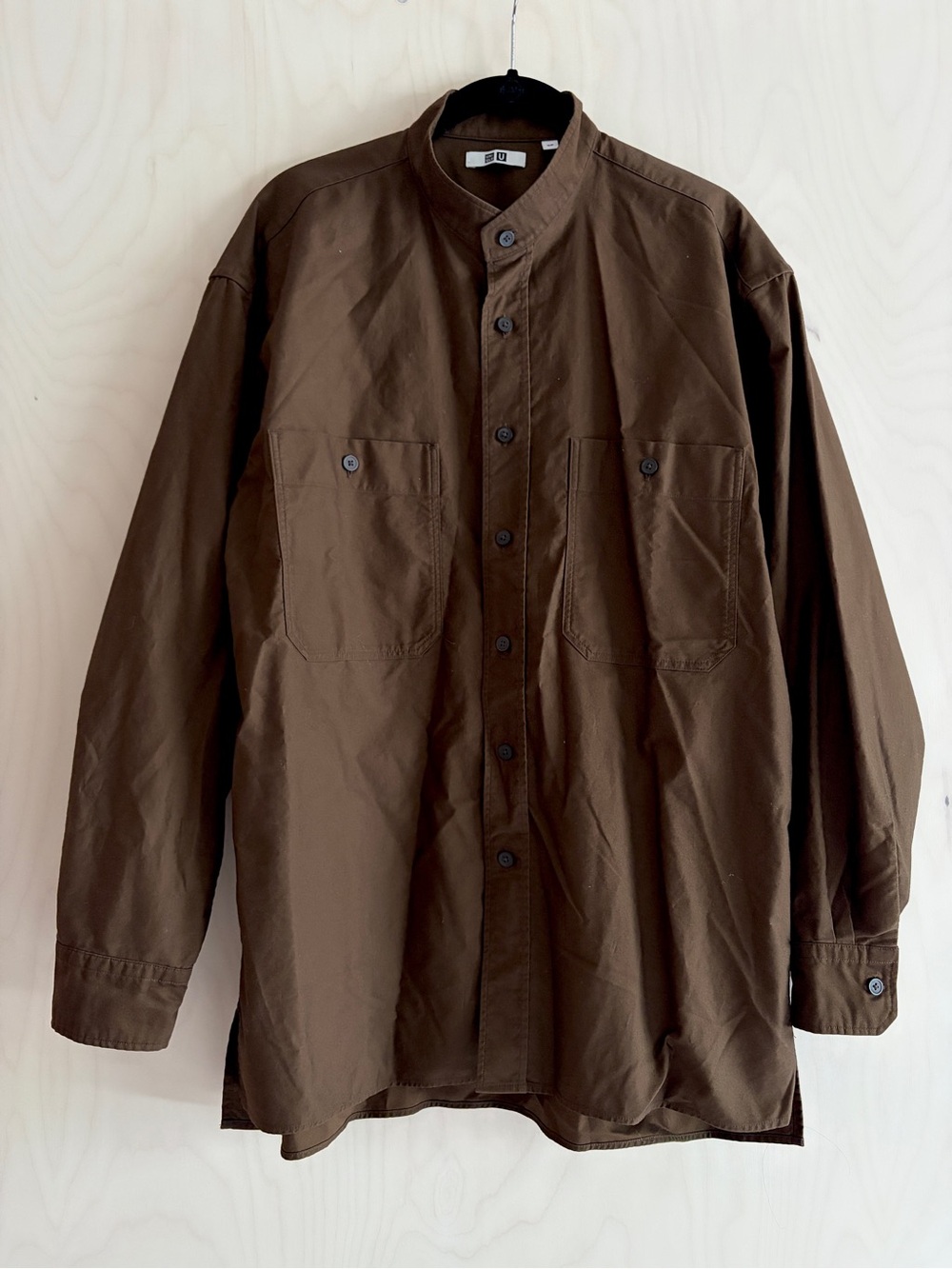 Uniqlo Unisex Brown Stand-Collar Button-Down Shirt